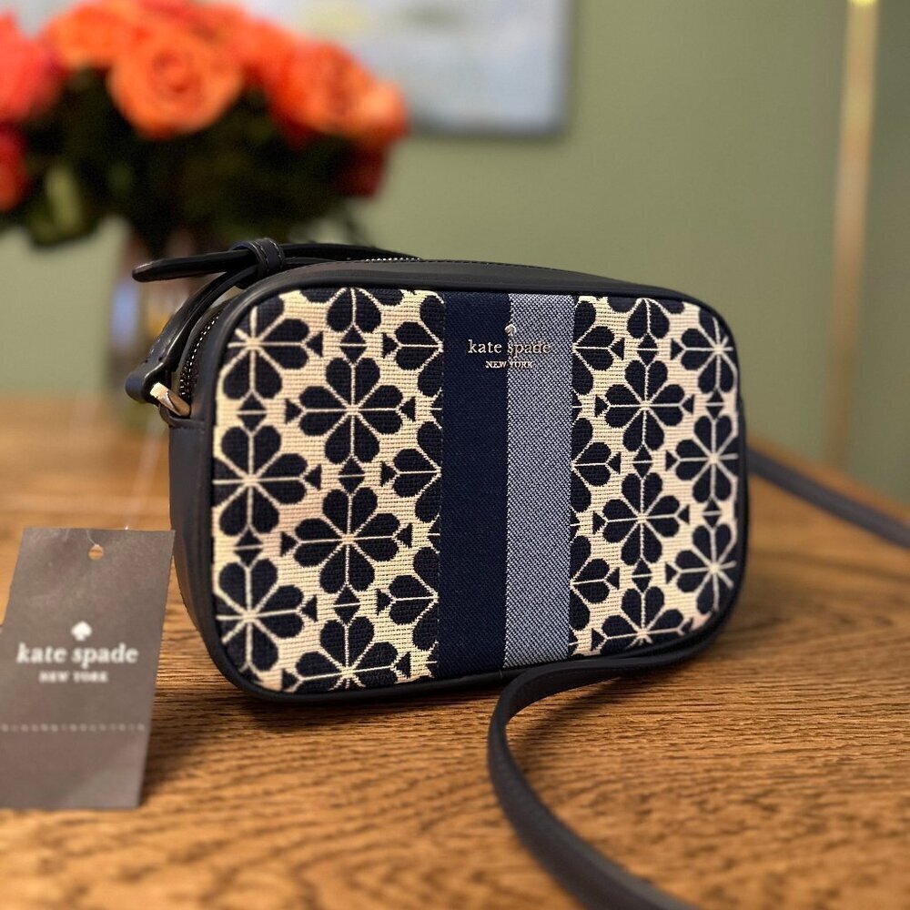 Nwt! New! Kate Spade Spade Flower Jacquard Everything Mini Camera Bag Blue Multi